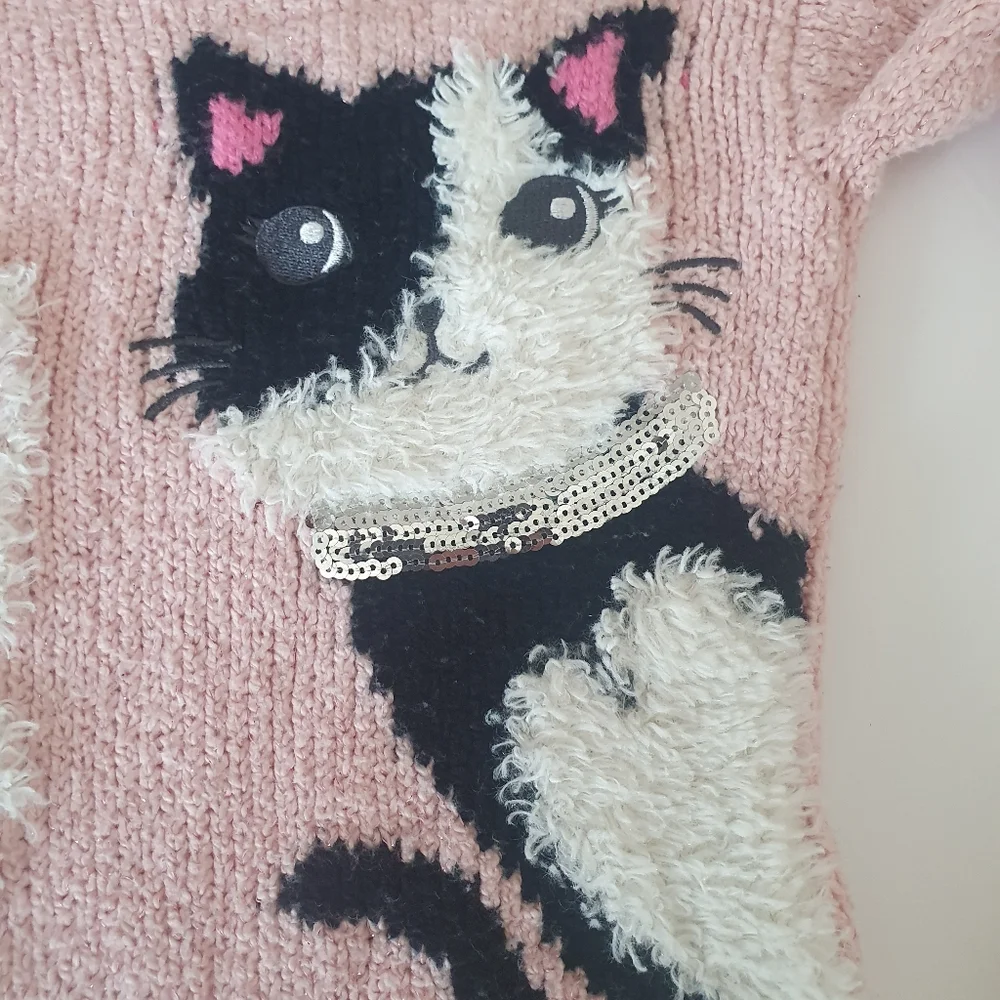 Justice Girl's Besties Dog & Cat Knit Pink Pullover Sweater Sz 6.